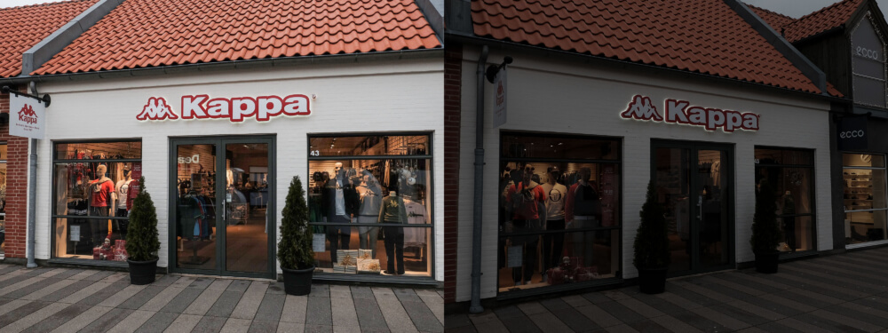 Kappa, Ringsted Outlet – lakeret kassette med folie på front og bagudvendt lys.